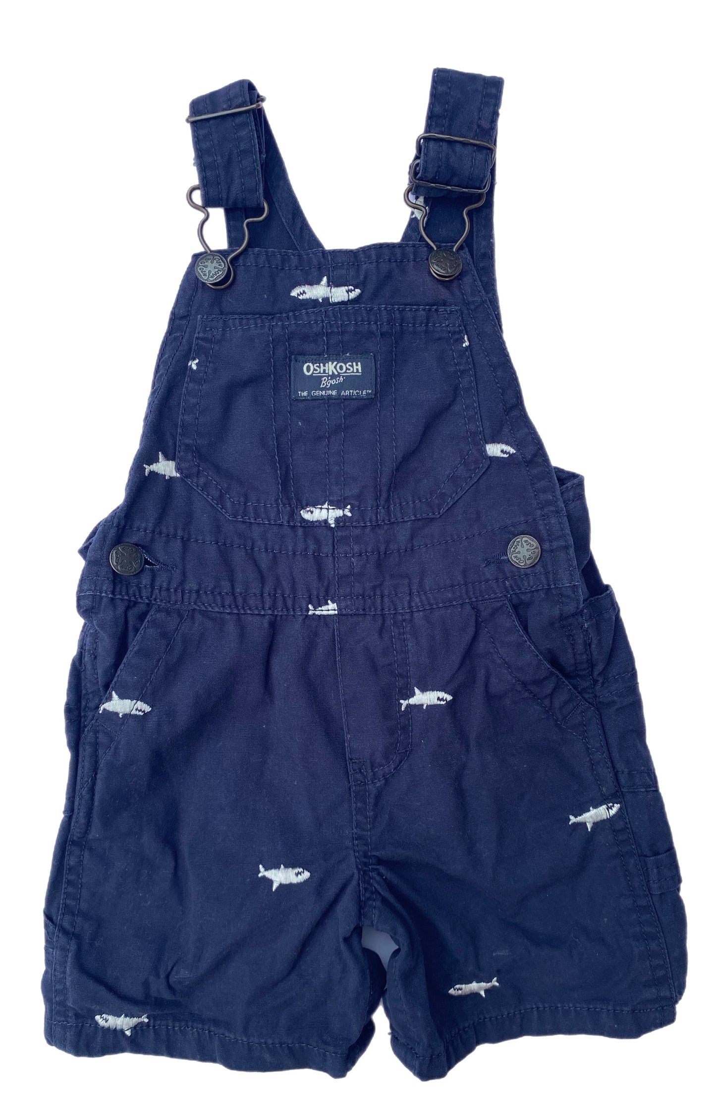 OshKosh B’gosh Navy Shark Short Dungarees - size 12 months